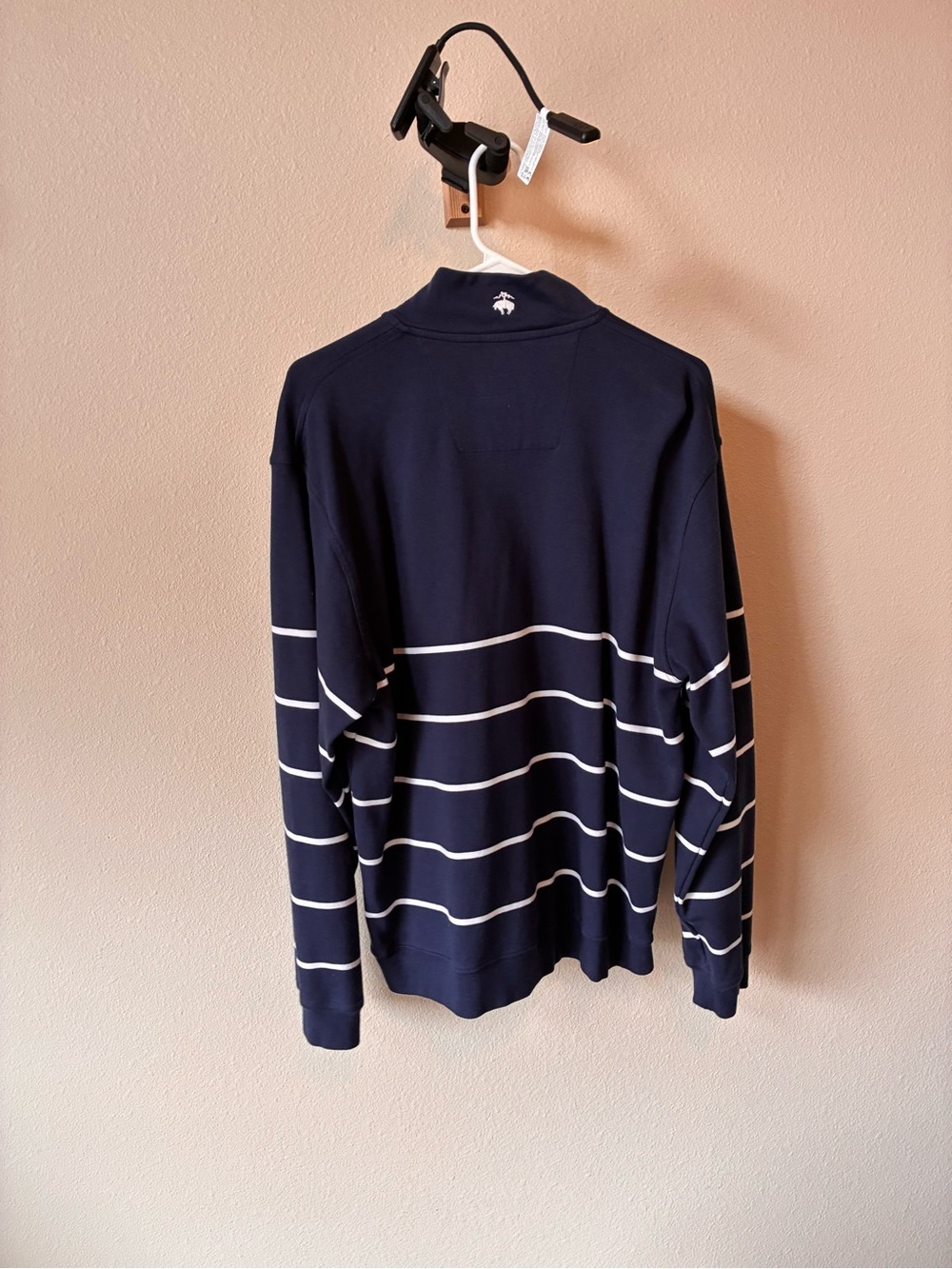 Brooks Brothers Navy and White Striped Quarter-Zip Sweater - Picture 2 of 4